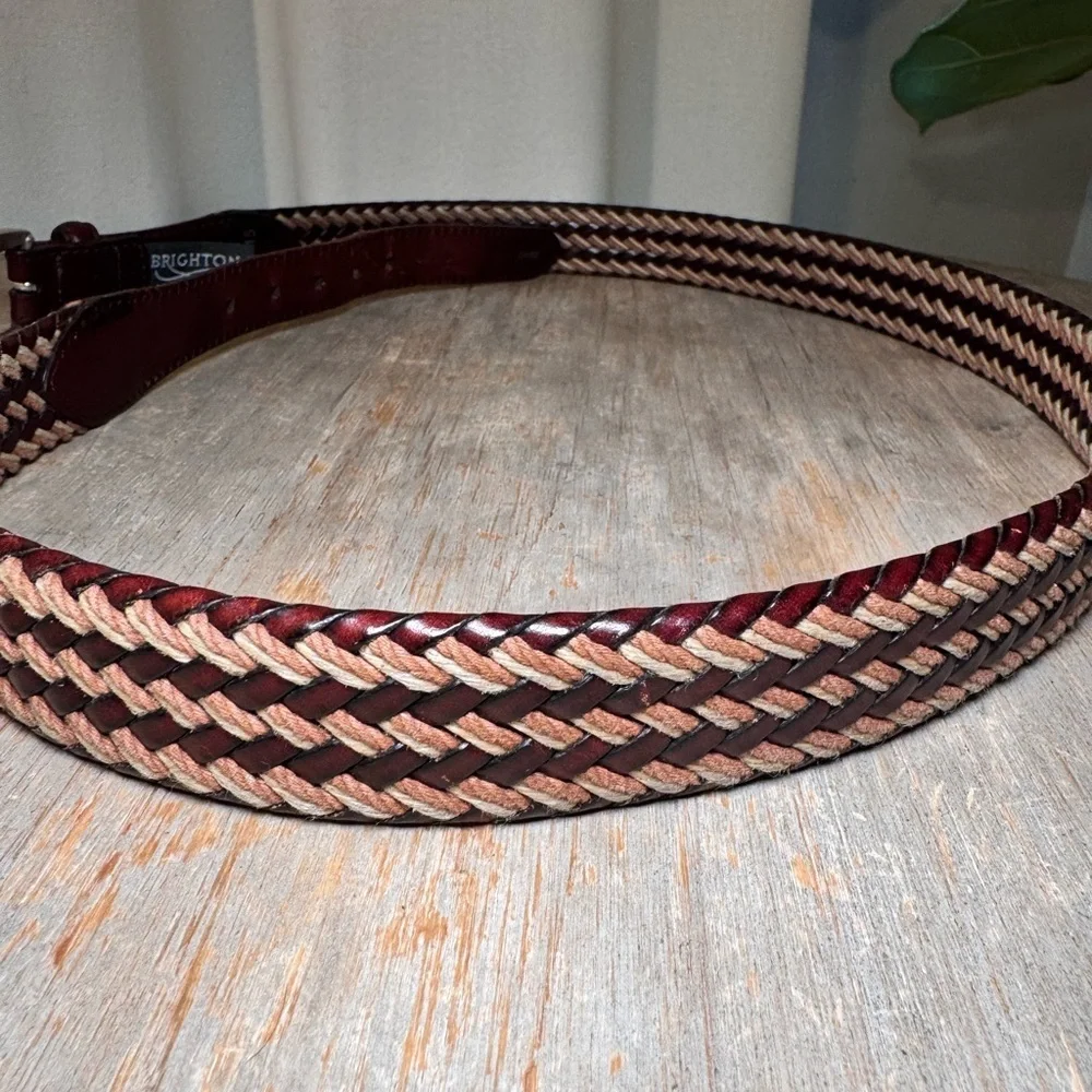 Brighton Woven Leather Belt w/ Silver Buckle